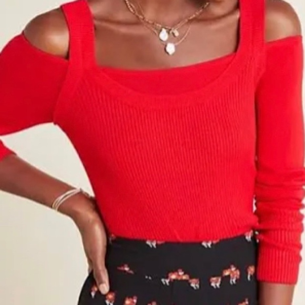 Anthropologie Jamie Ribbed Open Shoulder Sweater